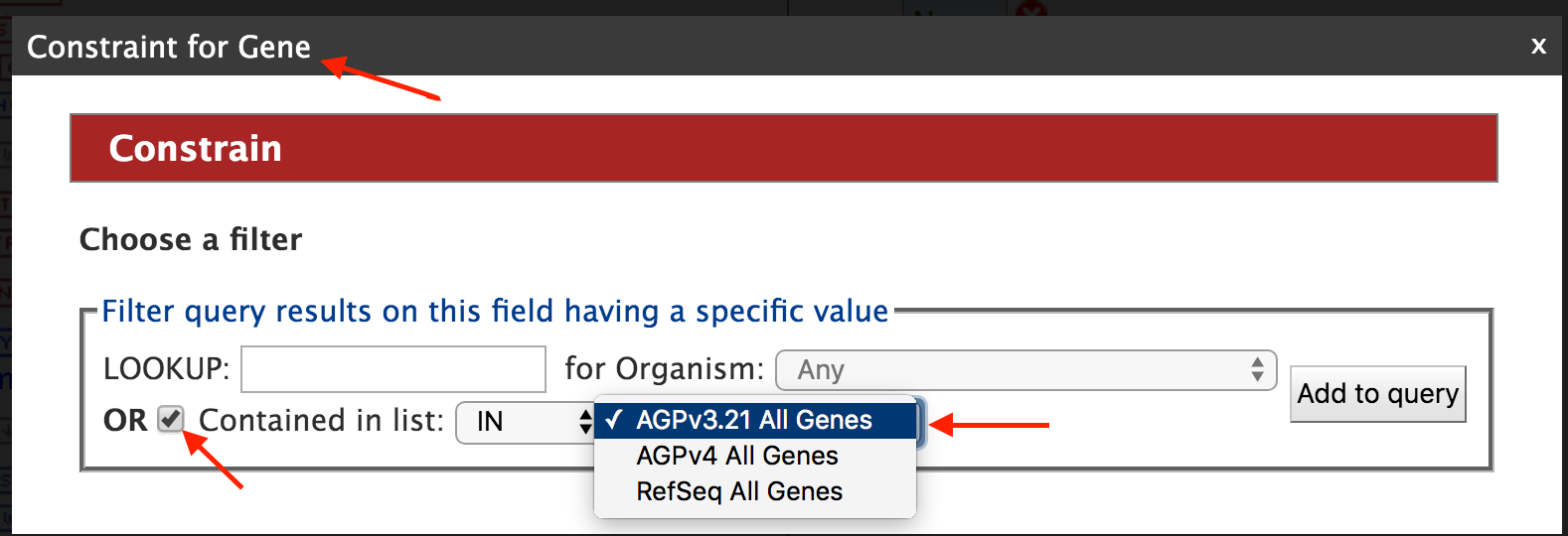 Constraining your search to All AGPv3.21 Genes