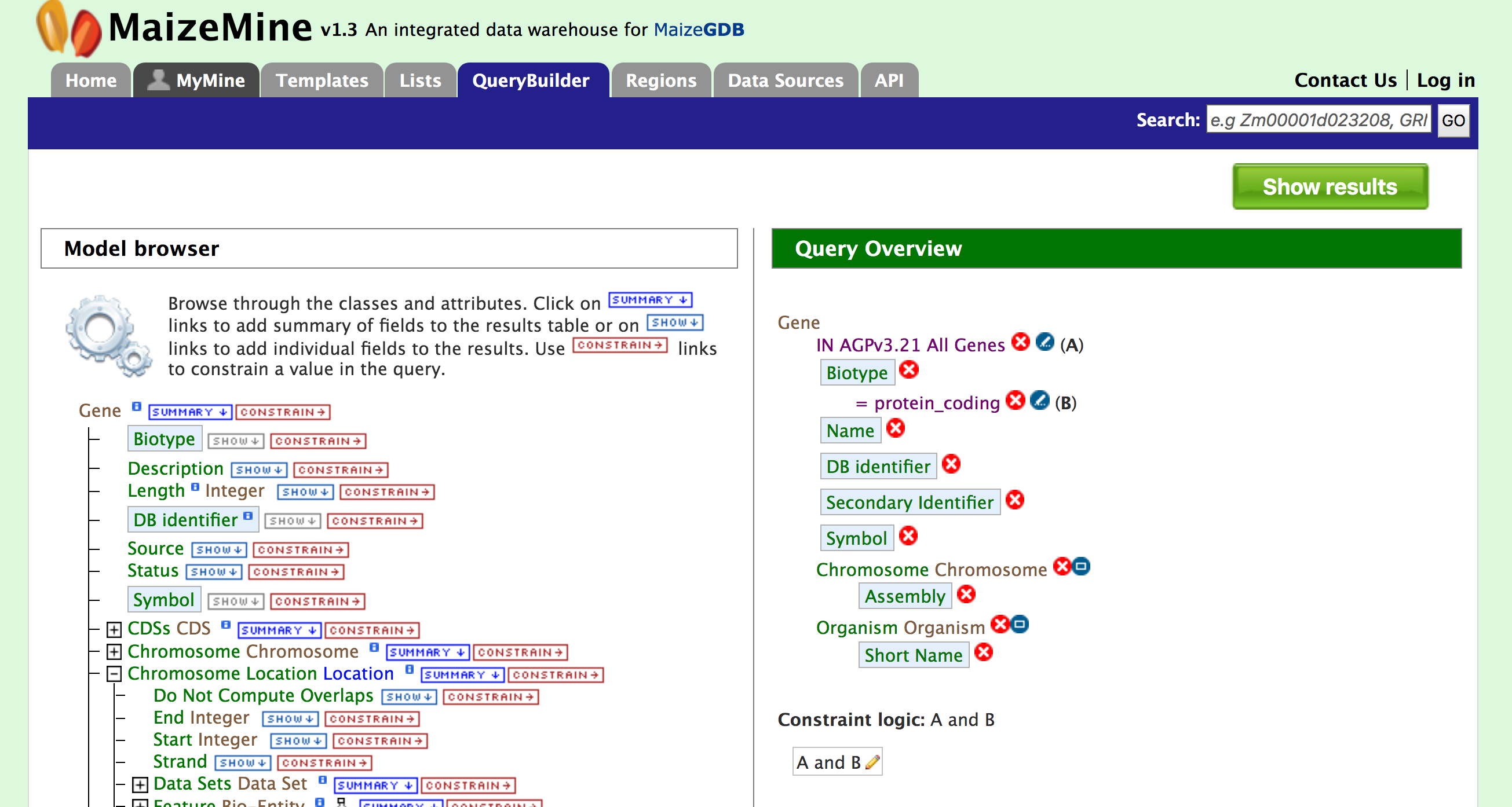 Model Browser showing the current query