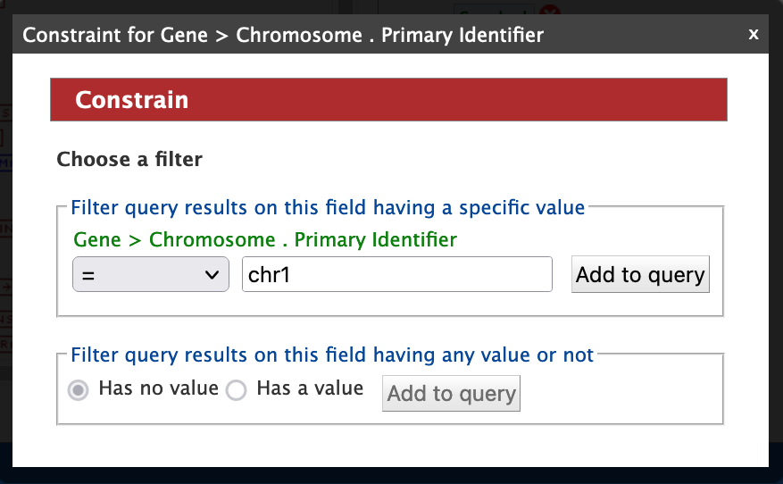 Chromosome identifier constraint pop up