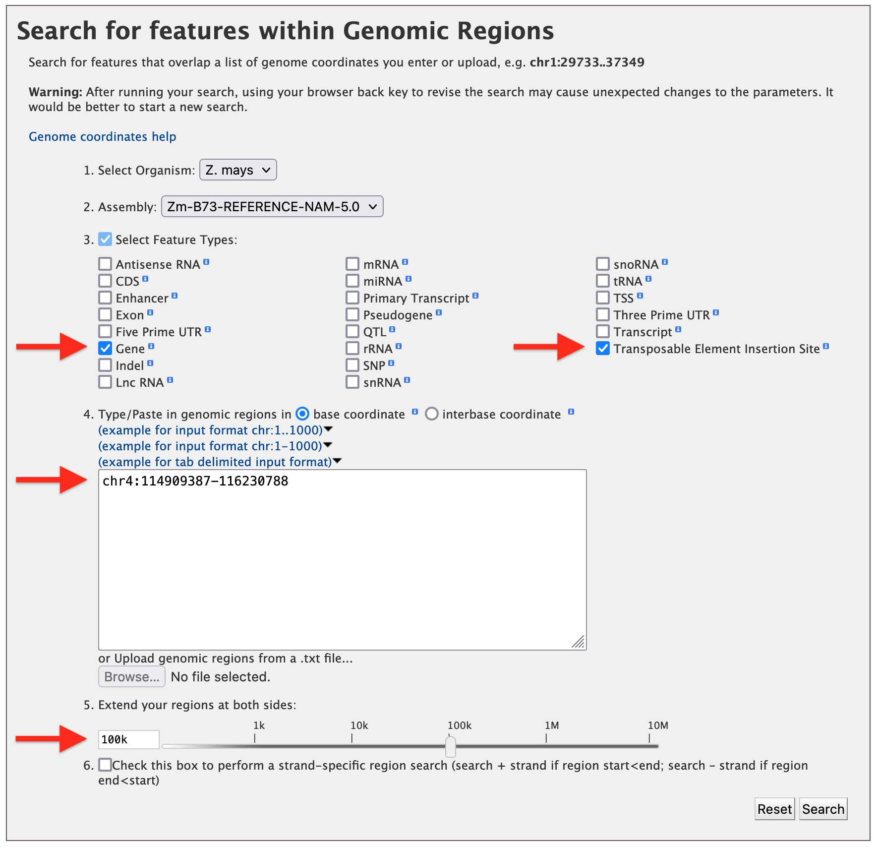 Genomic Regions Search Example